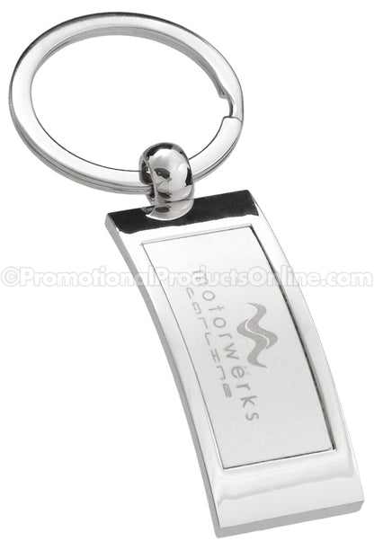 Curved Rectangle Polished Metal Engraved Keychains