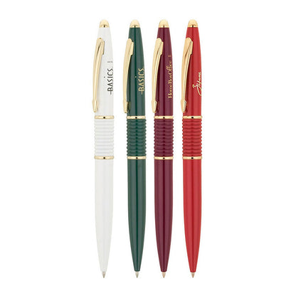 Ribbed Brass Ballpoint Pen with Gold Trim