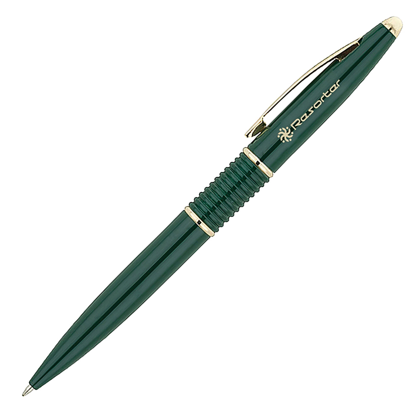 Ribbed Brass Ballpoint Pen with Gold Trim - BL1400G