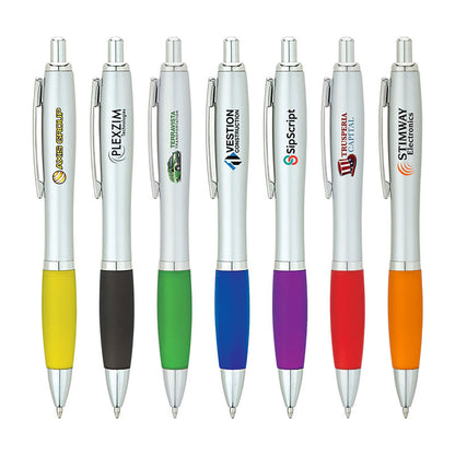 Matte Silver Rubberized Grip Pen