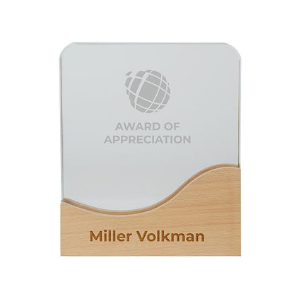 Ola Crystal Award with Natural Wood Base