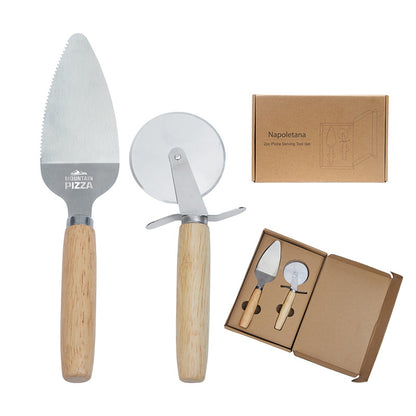 Oak Handle Pizza Cutter Set