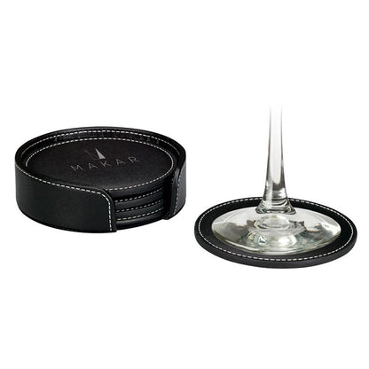 Black Bonded Leather 4-Coaster Set