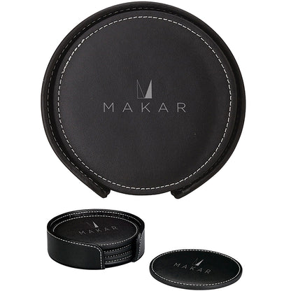 Black Bonded Leather 4-Coaster Set - EH5106