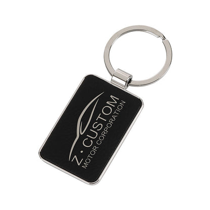 Rectangular Chrome Keyring with Leatherette Patch