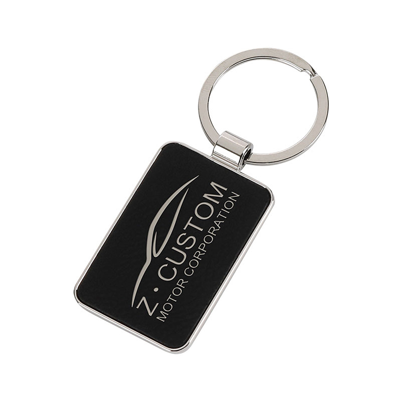 Rectangular Chrome Keyring with Leatherette Patch - EK6014B