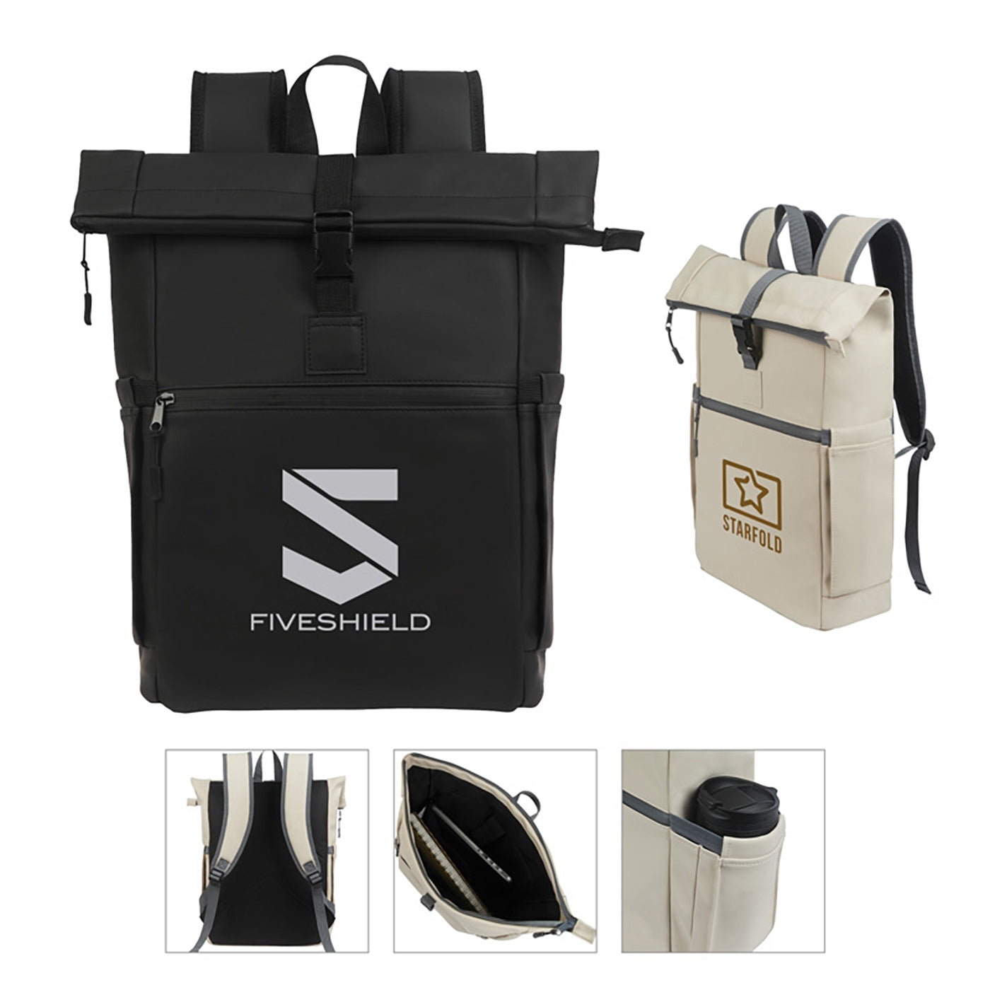 Water-Resistant Roll-Top PU Backpack