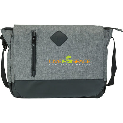 Denim-Feel Messenger Bag with Leatherette Trim - KC0301S
