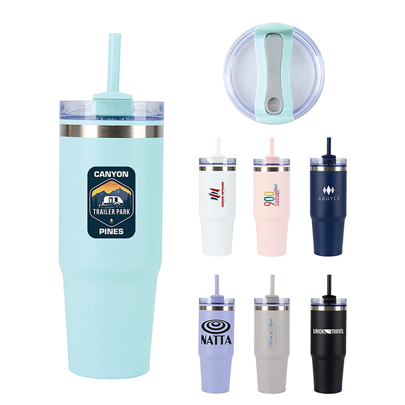 30oz Double Wall Steel Travel Tumbler with Straw