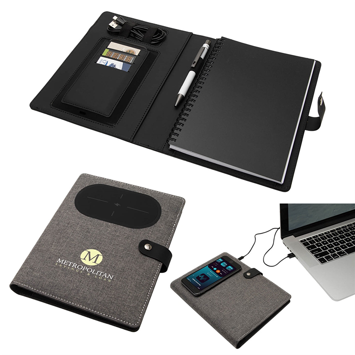 PU Notebook with Wireless Charger