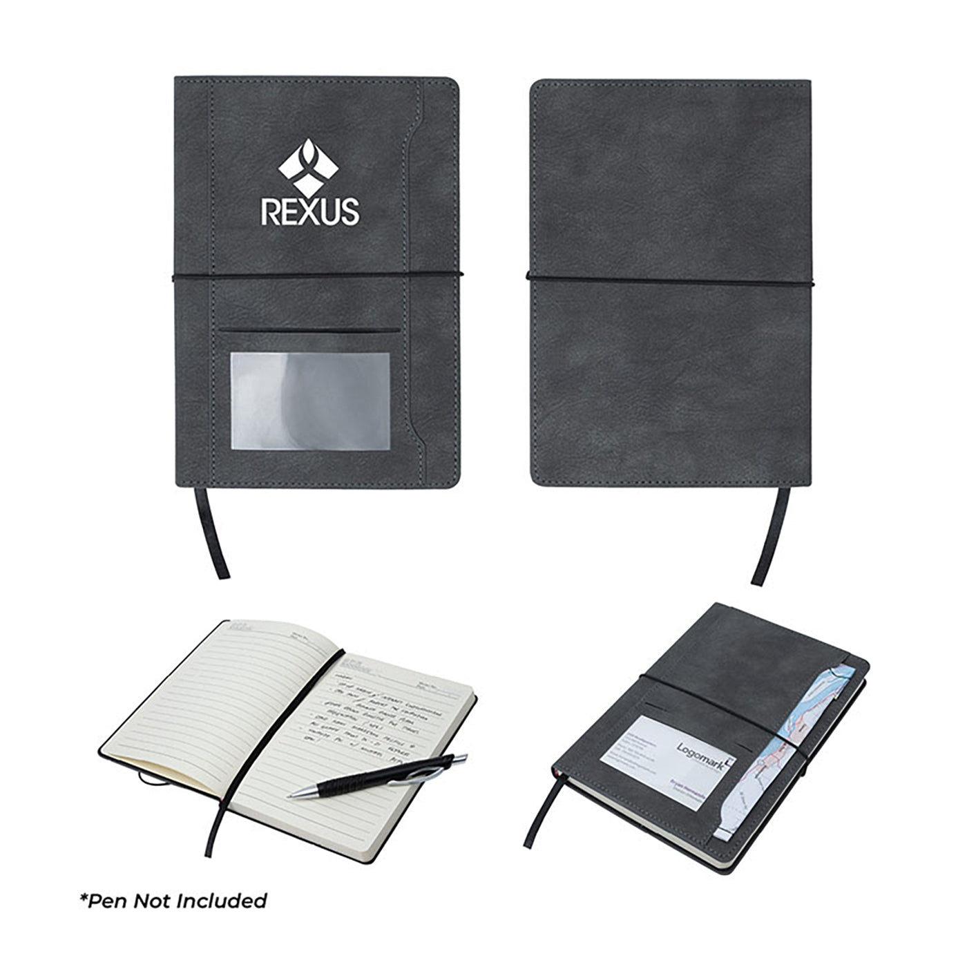 Elastic Band Journal with Front Card Window