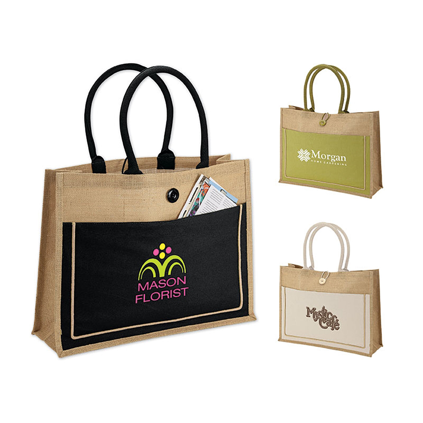 Large Jute Tote with Cotton Front Pocket