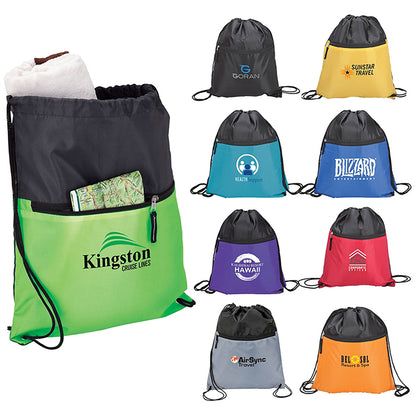 210D Poly Drawstring Bag with Front Zip