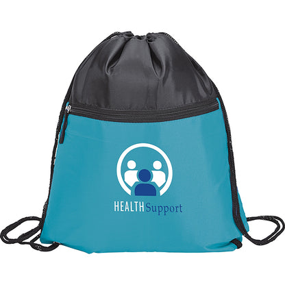 210D Poly Drawstring Bag with Front Zip - KT7306L