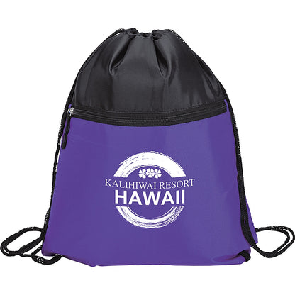 210D Poly Drawstring Bag with Front Zip - KT7306P
