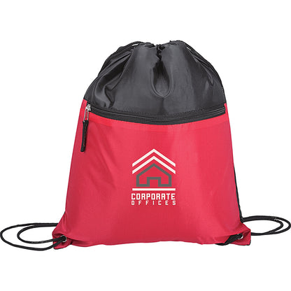 210D Poly Drawstring Bag with Front Zip - KT7306R