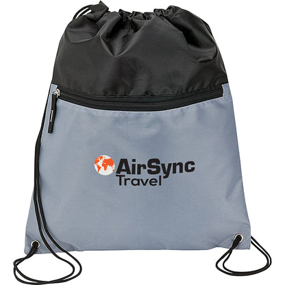 210D Poly Drawstring Bag with Front Zip - KT7306S