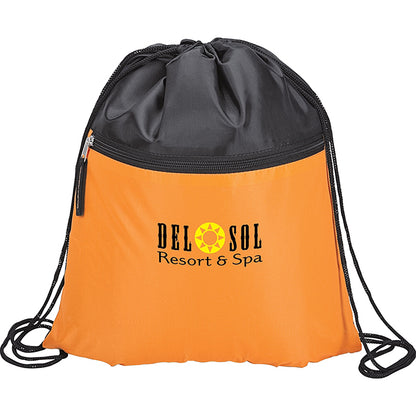 210D Poly Drawstring Bag with Front Zip - KT7306T