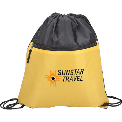 210D Poly Drawstring Bag with Front Zip - KT7306Y