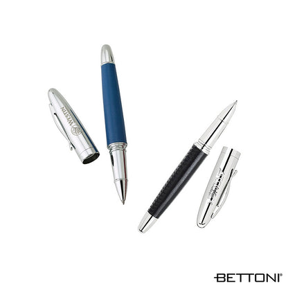 Leather Barrel Chrome Brass Rollerball Pen