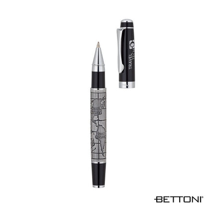 Chrome Brass World Map Rollerball Pen