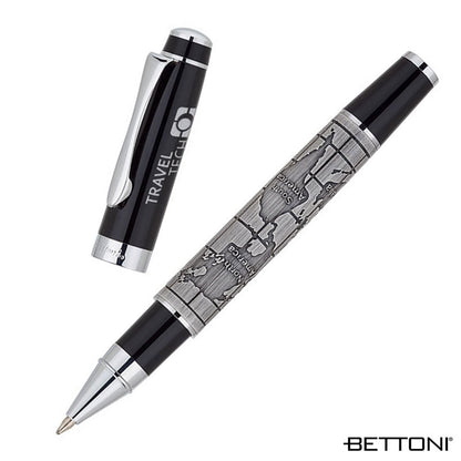 Chrome Brass World Map Rollerball Pen - LS8350B