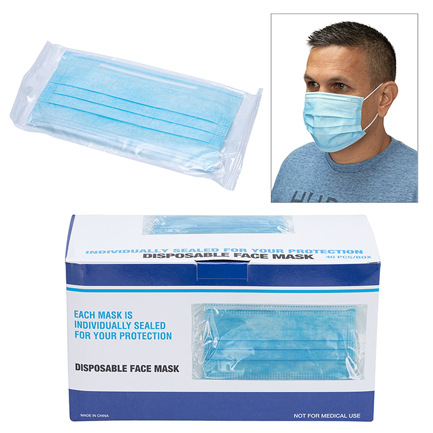 Individually Wrapped 3-Layer Face Masks - 40 Count