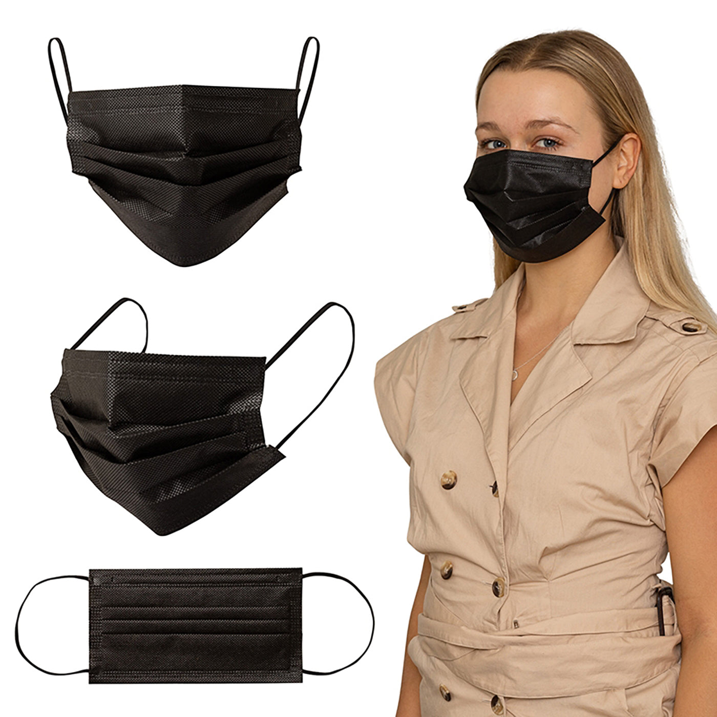 50-Pack Black 3-Ply Disposable Face Masks