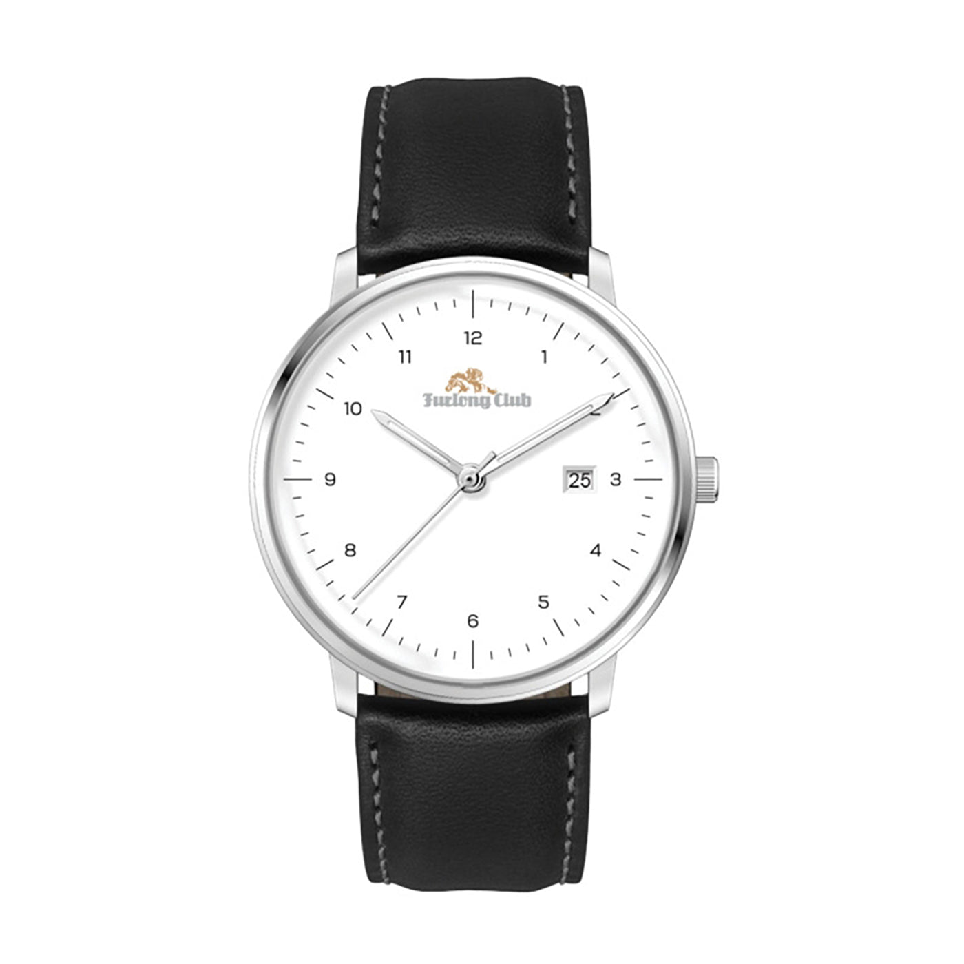 39mm Steel Watch Black Leather Date Display