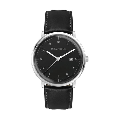 39mm Stainless Steel Date Watch Black Strap