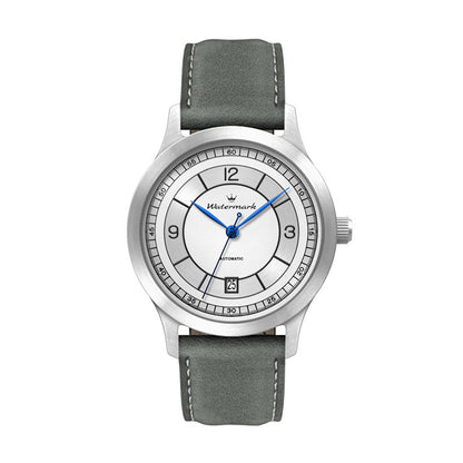 40mm Automatic Steel Watch with Grey Leather