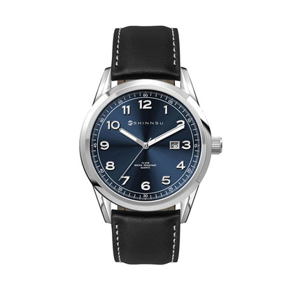 42mm Stainless Steel Watch Black Leather