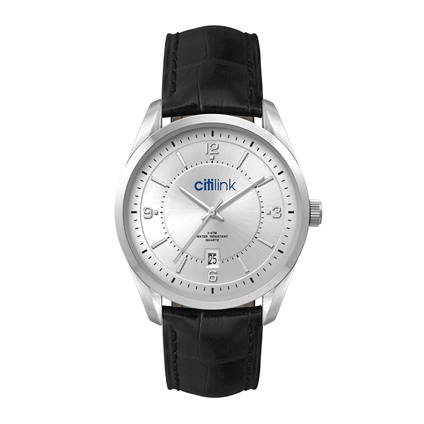 42mm Stainless Steel Watch with Leather Strap