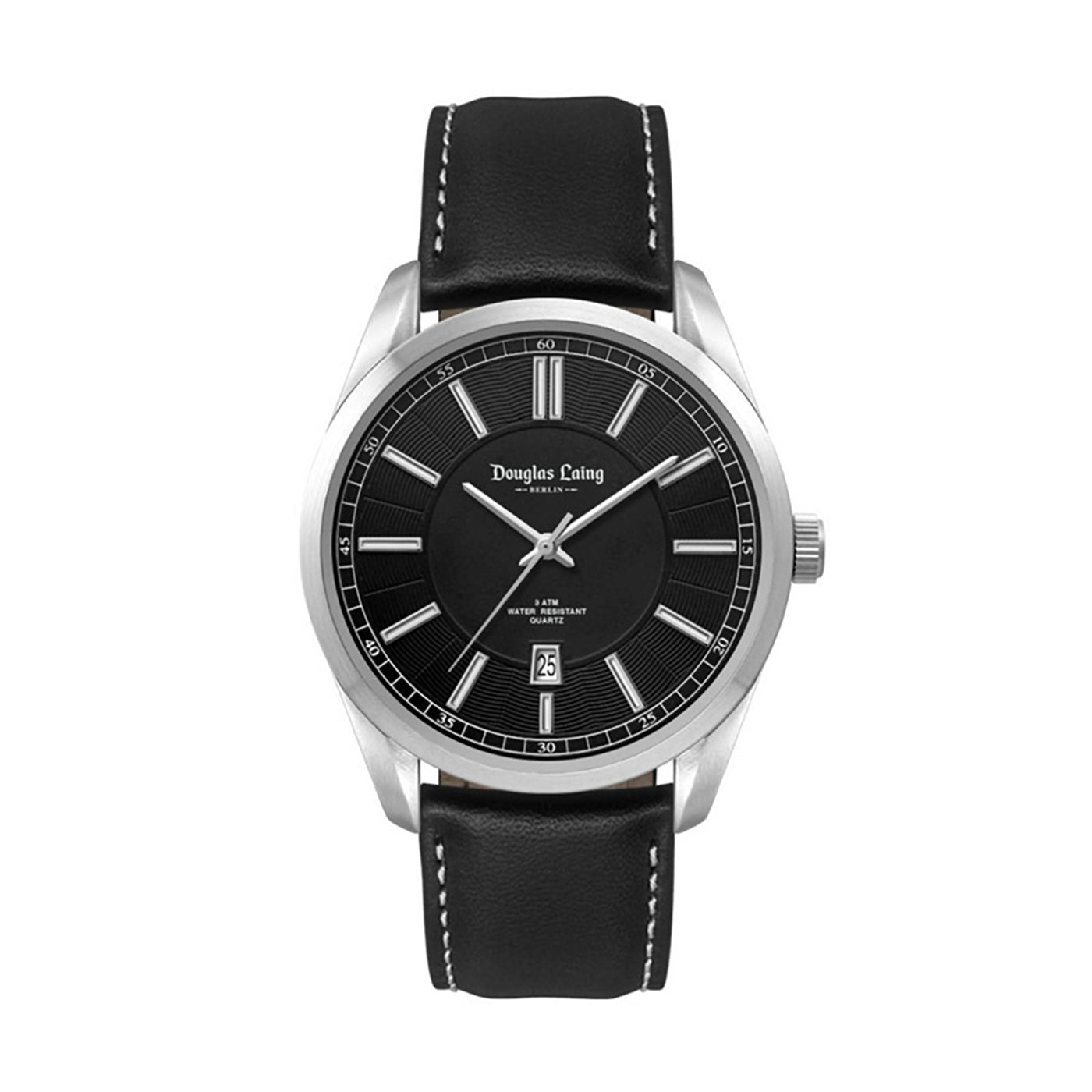 42mm Brushed Metal Watch Black Leather - WC5118