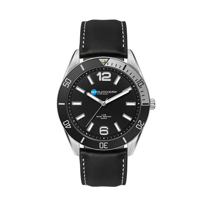 42mm Brushed Silver Watch with Leather Strap
