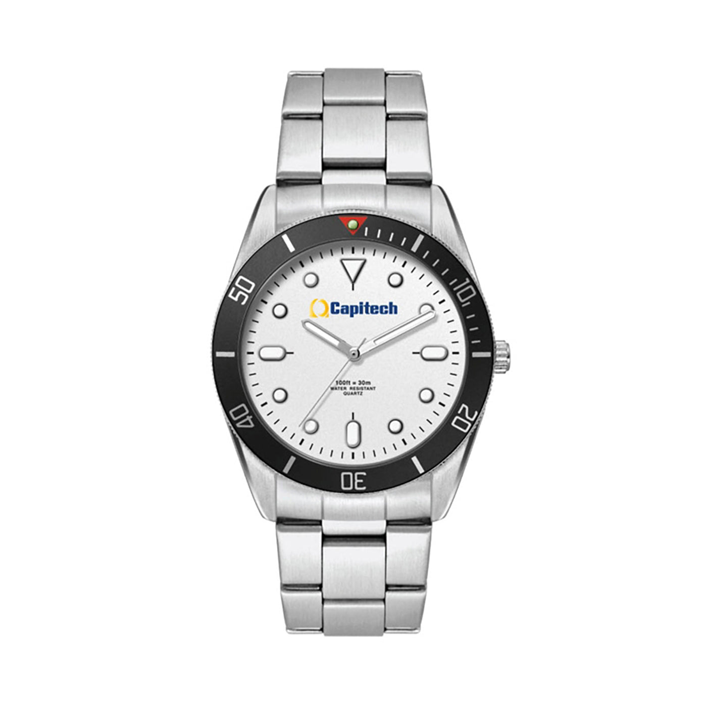 34mm Brushed Silver Watch with Steel Bracelet
