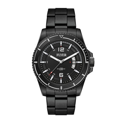 Black Steel Bracelet Watch Rotating Bezel