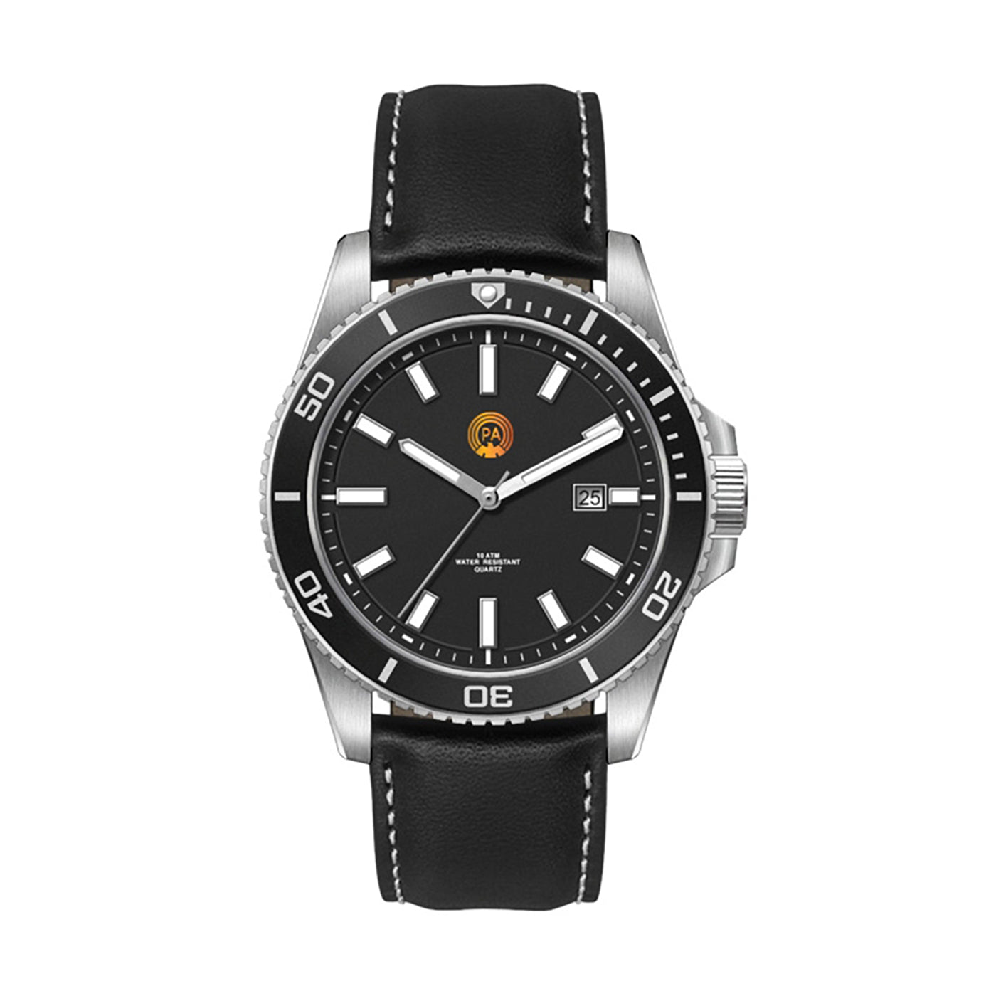 Brushed Steel Sport Watch Black Bezel