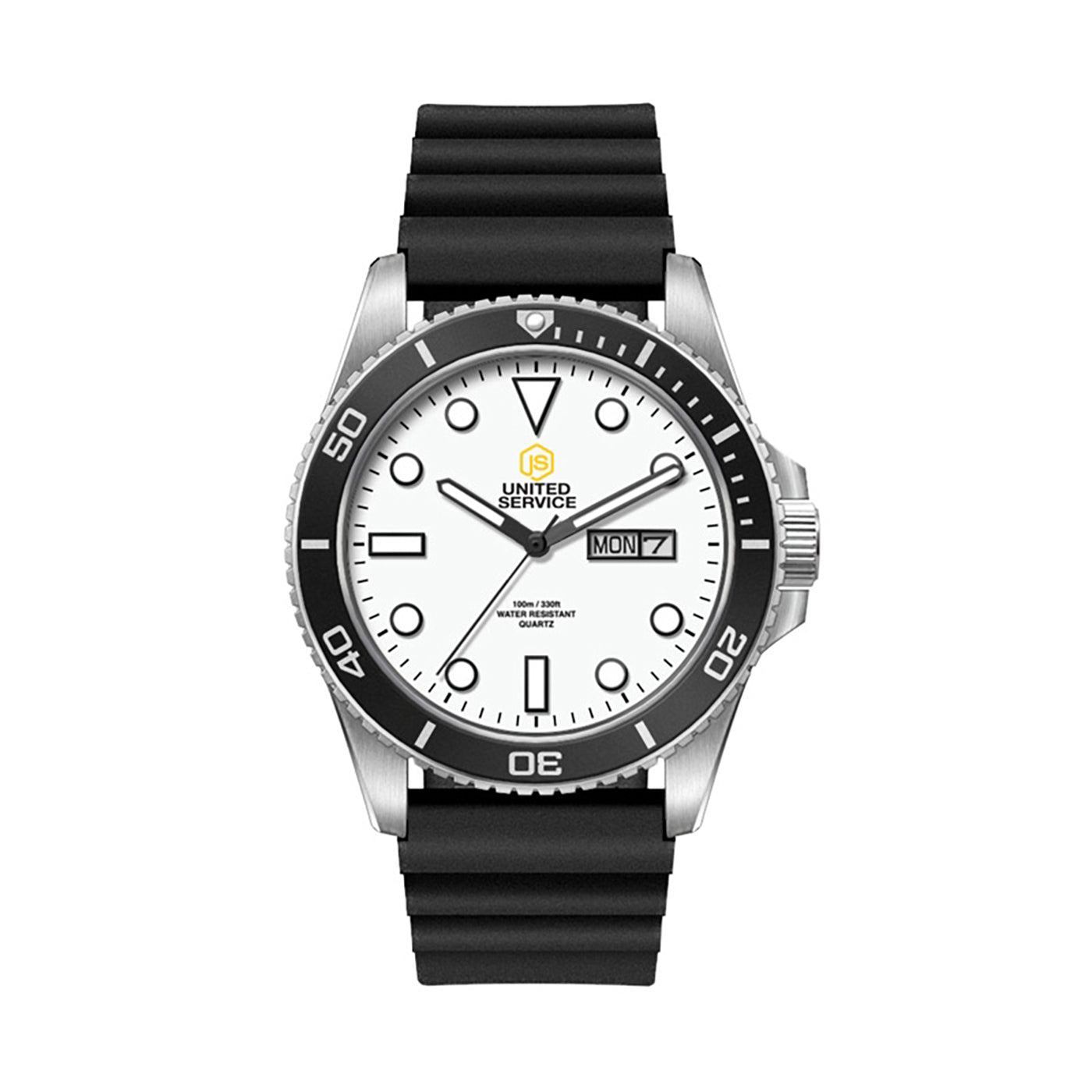 42.5mm Stainless Steel Watch Black Silicone Strap