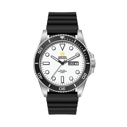 42.5mm Stainless Steel Watch Black Silicone Strap