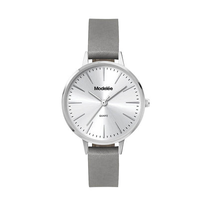 34mm Silver Case Watch Grey Leather