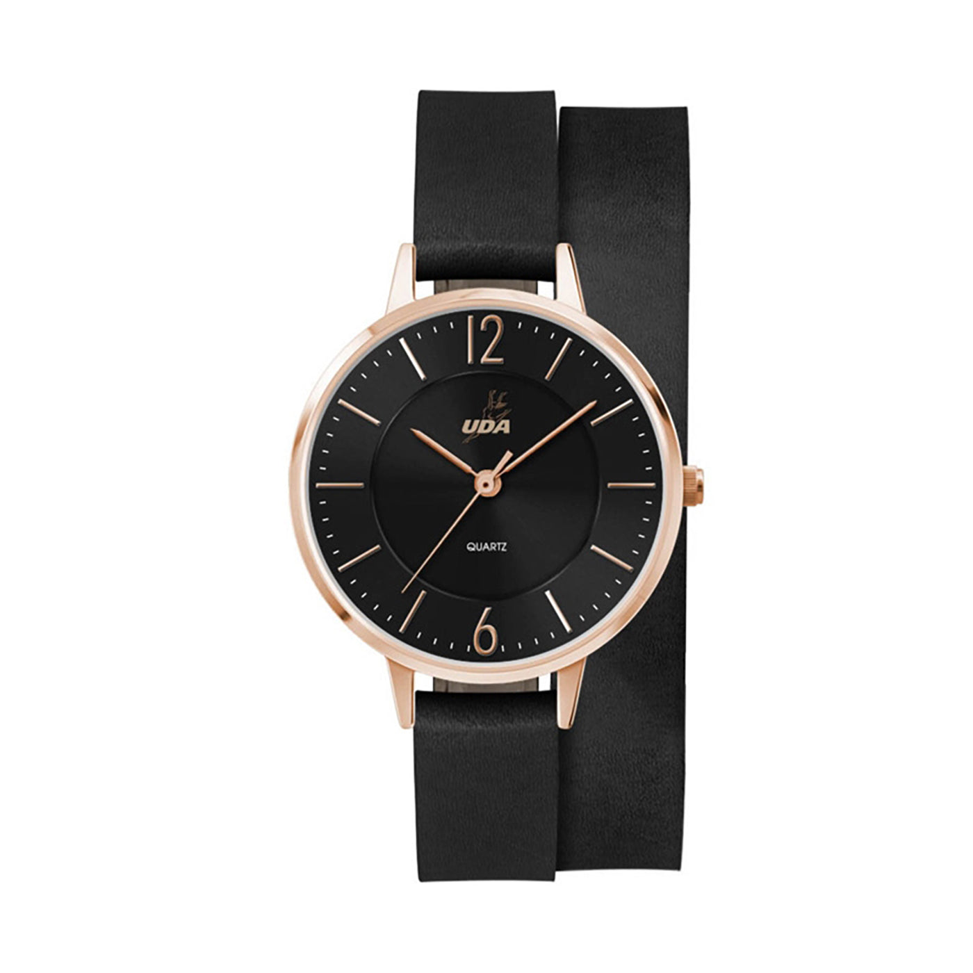 34mm Rose Gold Watch Black Leather