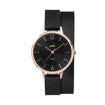 34mm Rose Gold Watch Black Leather