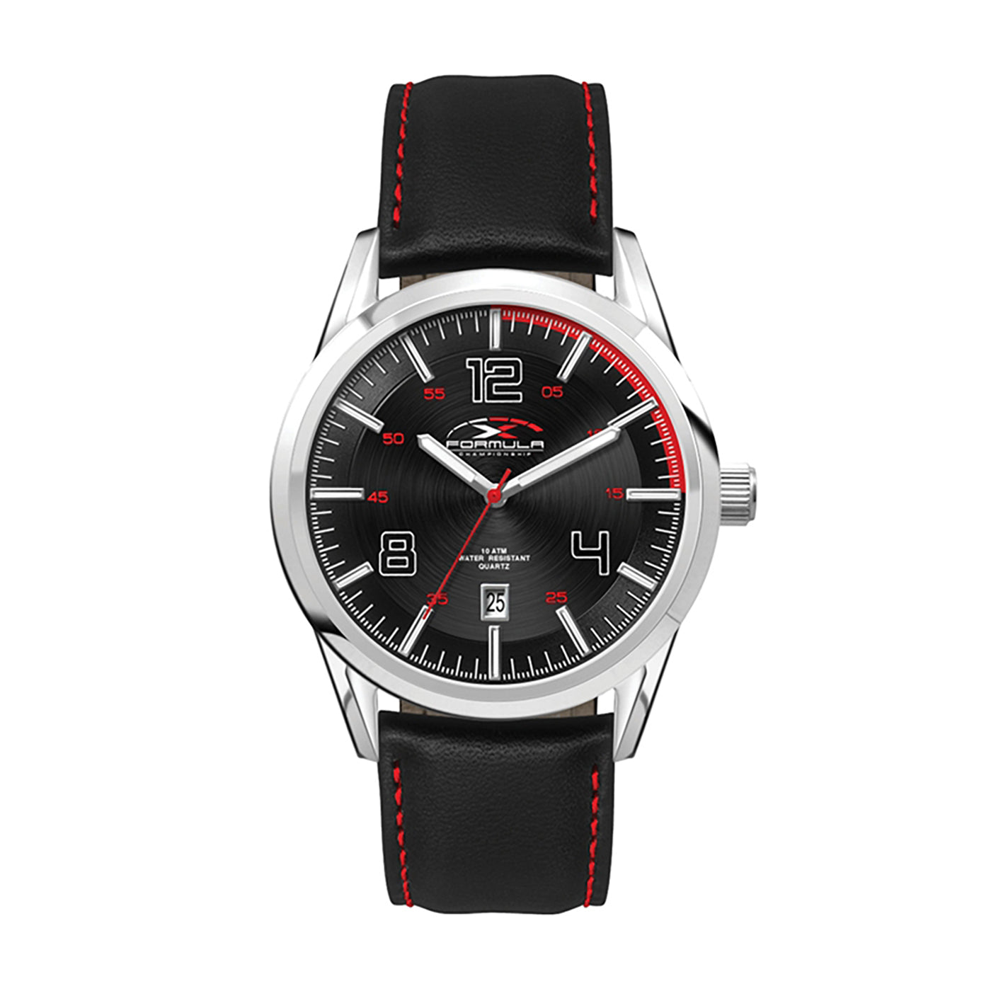 42mm Stainless Steel Watch Black Leather