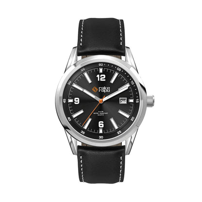 42mm Stainless Steel Watch Black Leather