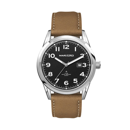 42mm Stainless Steel Watch Brown Leather