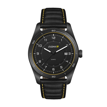 42mm Black Steel Watch with Leather Strap - WC6616