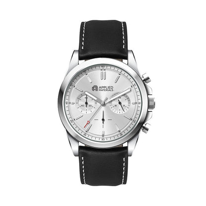 41mm Silver Chronograph Watch - Brown Leather - WC8037